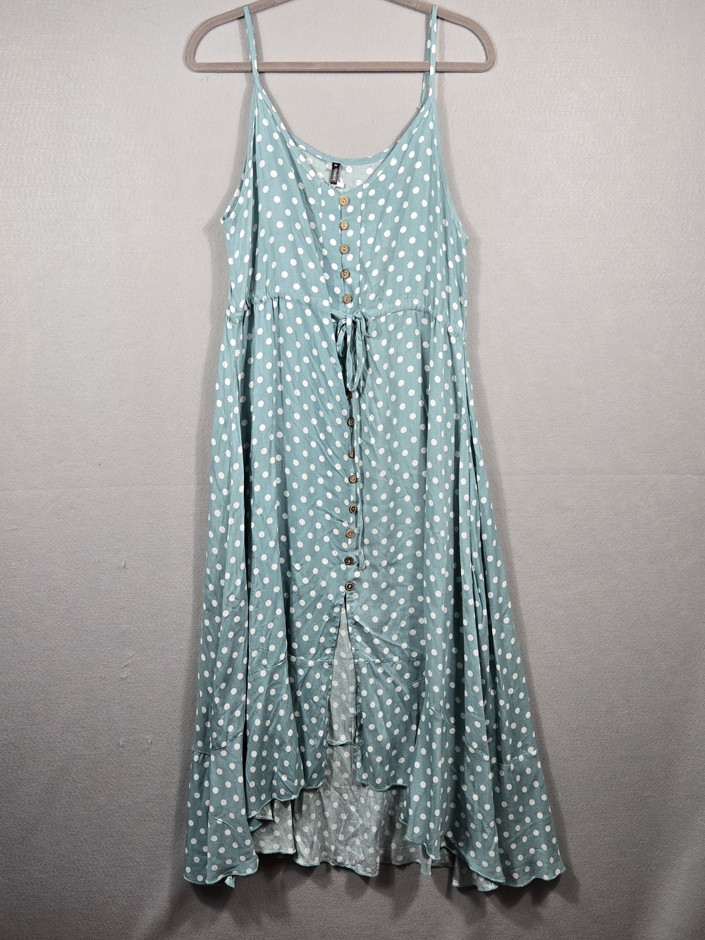 Brovave Sage Green Polka Dot High-Low Midi Dress Size M